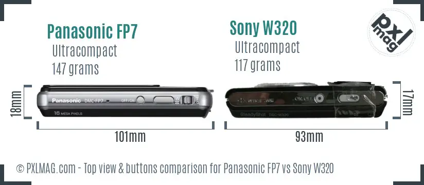 Panasonic FP7 vs Sony W320 top view buttons comparison