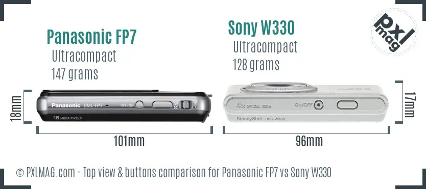 Panasonic FP7 vs Sony W330 top view buttons comparison