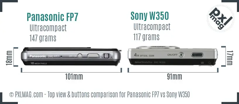 Panasonic FP7 vs Sony W350 top view buttons comparison