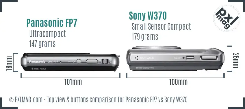 Panasonic FP7 vs Sony W370 top view buttons comparison