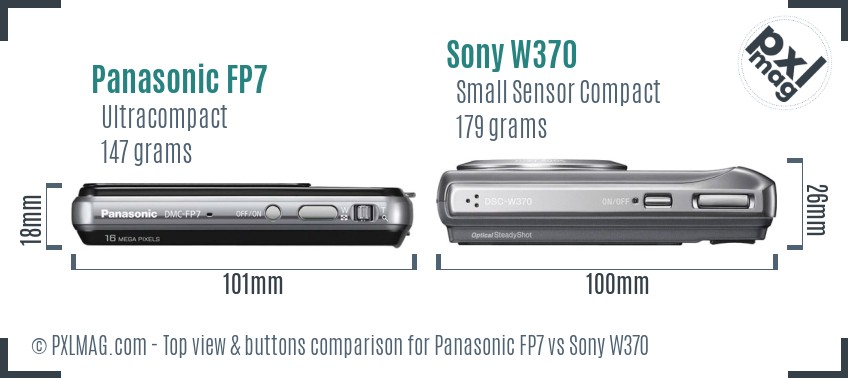 Panasonic FP7 vs Sony W370 top view buttons comparison