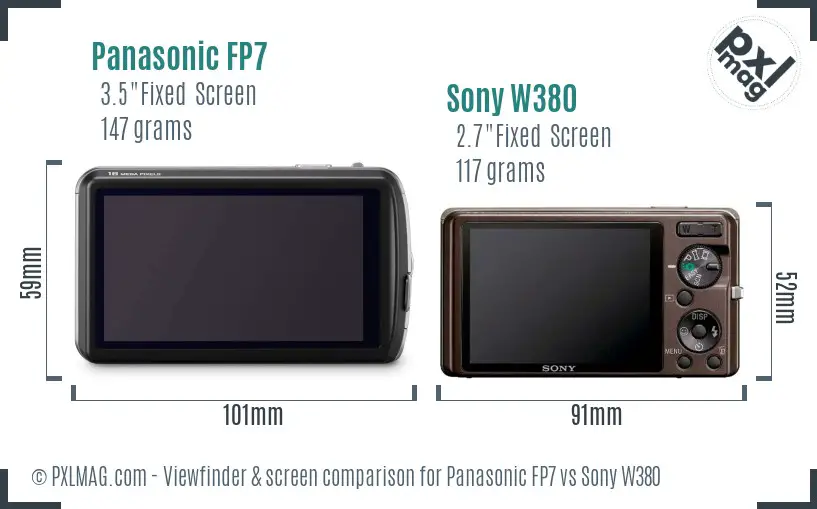 Panasonic FP7 vs Sony W380 Screen and Viewfinder comparison