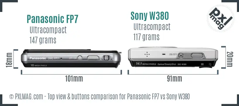 Panasonic FP7 vs Sony W380 top view buttons comparison