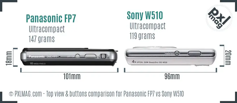 Panasonic FP7 vs Sony W510 top view buttons comparison