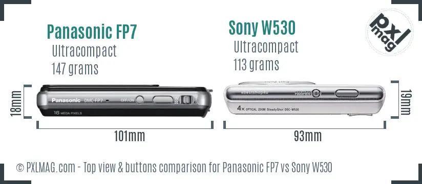 Panasonic FP7 vs Sony W530 top view buttons comparison