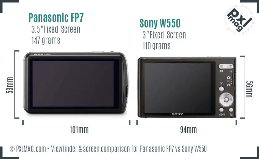 Panasonic FP7 vs Sony W550 Screen and Viewfinder comparison