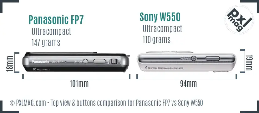 Panasonic FP7 vs Sony W550 top view buttons comparison