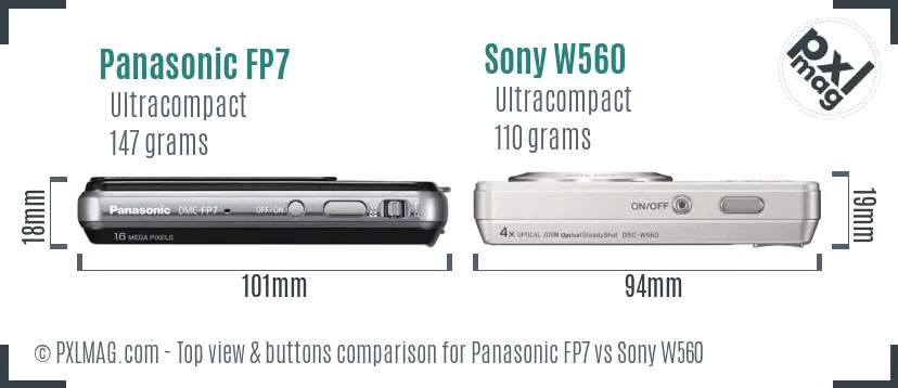 Panasonic FP7 vs Sony W560 top view buttons comparison