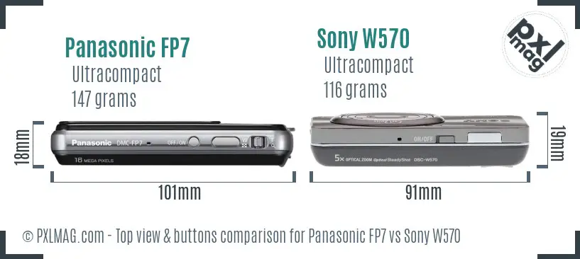 Panasonic FP7 vs Sony W570 top view buttons comparison