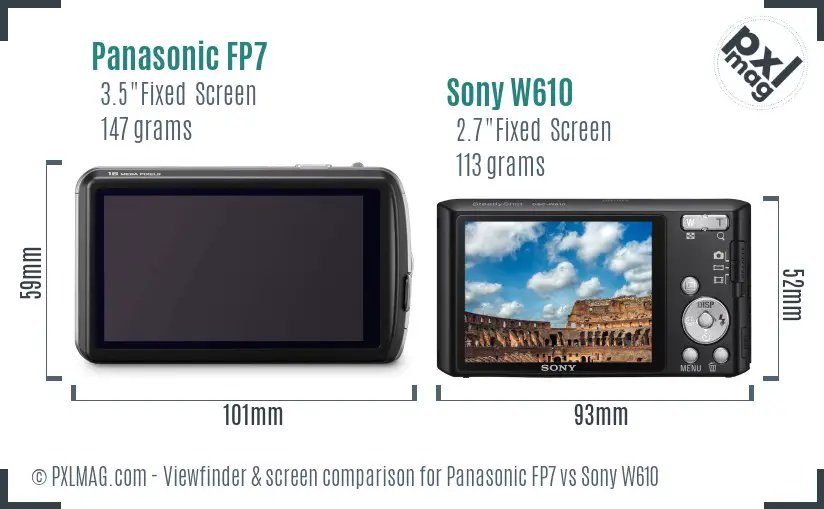 Panasonic FP7 vs Sony W610 Screen and Viewfinder comparison