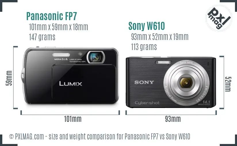 Panasonic FP7 vs Sony W610 size comparison