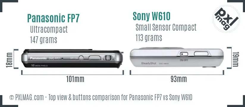 Panasonic FP7 vs Sony W610 top view buttons comparison