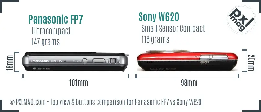 Panasonic FP7 vs Sony W620 top view buttons comparison