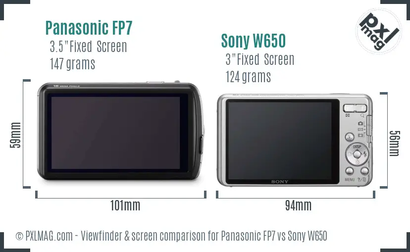 Panasonic FP7 vs Sony W650 Screen and Viewfinder comparison