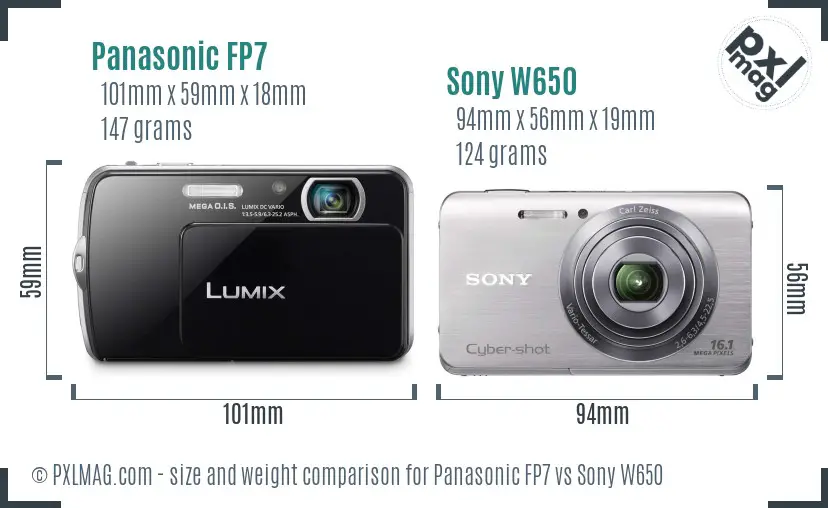 Panasonic FP7 vs Sony W650 size comparison
