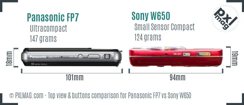Panasonic FP7 vs Sony W650 top view buttons comparison