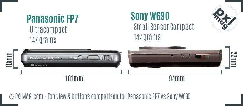 Panasonic FP7 vs Sony W690 top view buttons comparison