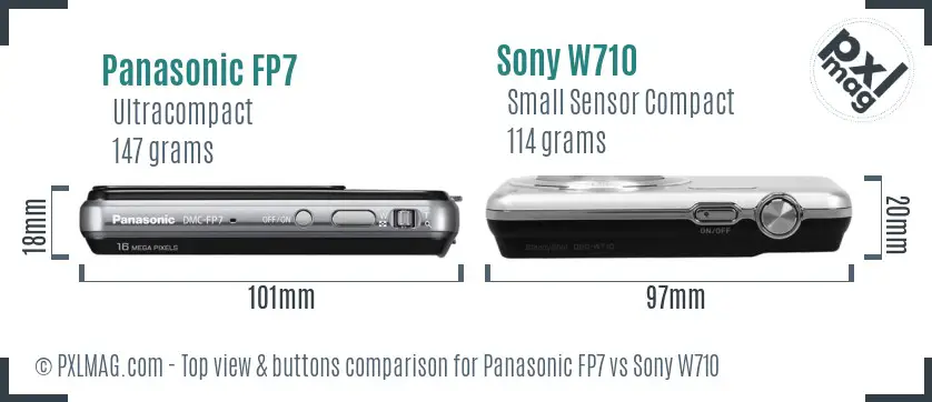 Panasonic FP7 vs Sony W710 top view buttons comparison