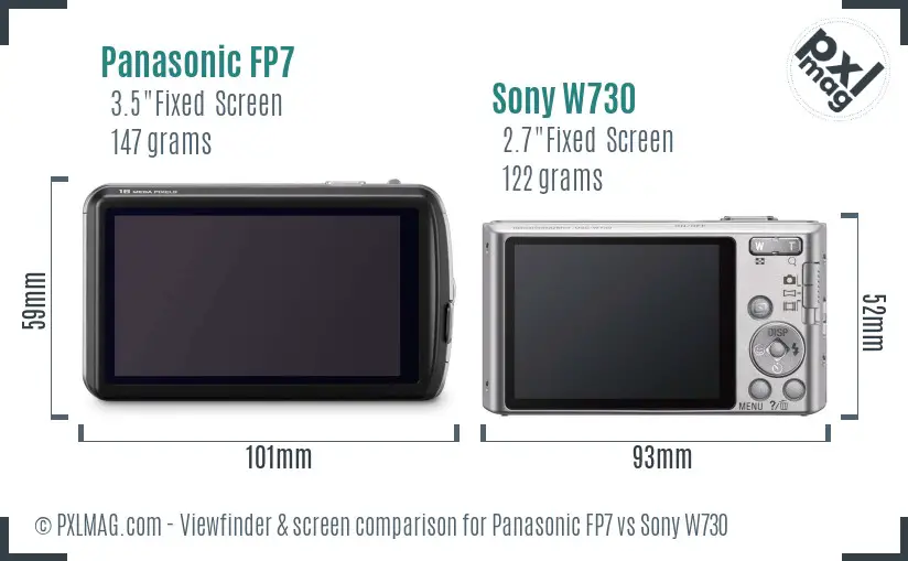 Panasonic FP7 vs Sony W730 Screen and Viewfinder comparison