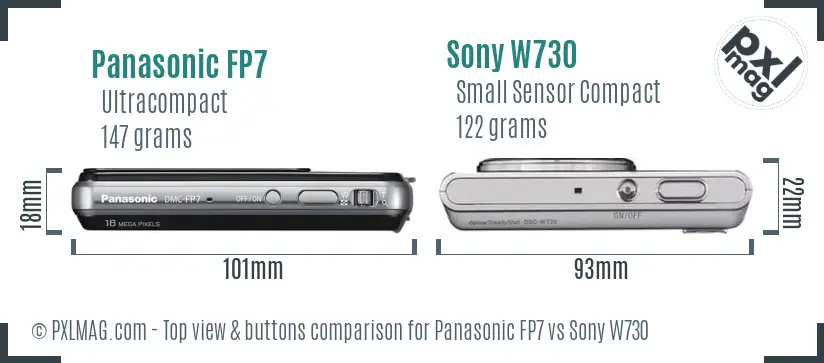 Panasonic FP7 vs Sony W730 top view buttons comparison