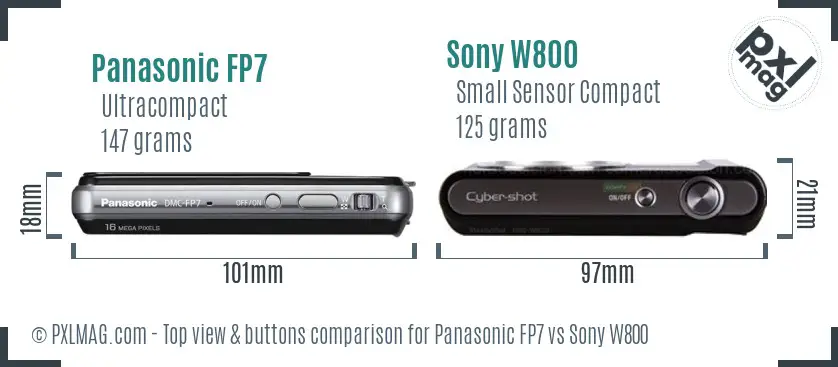 Panasonic FP7 vs Sony W800 top view buttons comparison