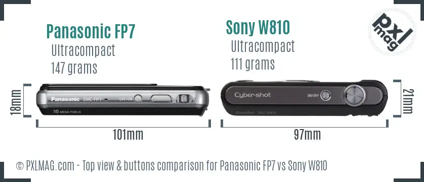 Panasonic FP7 vs Sony W810 top view buttons comparison