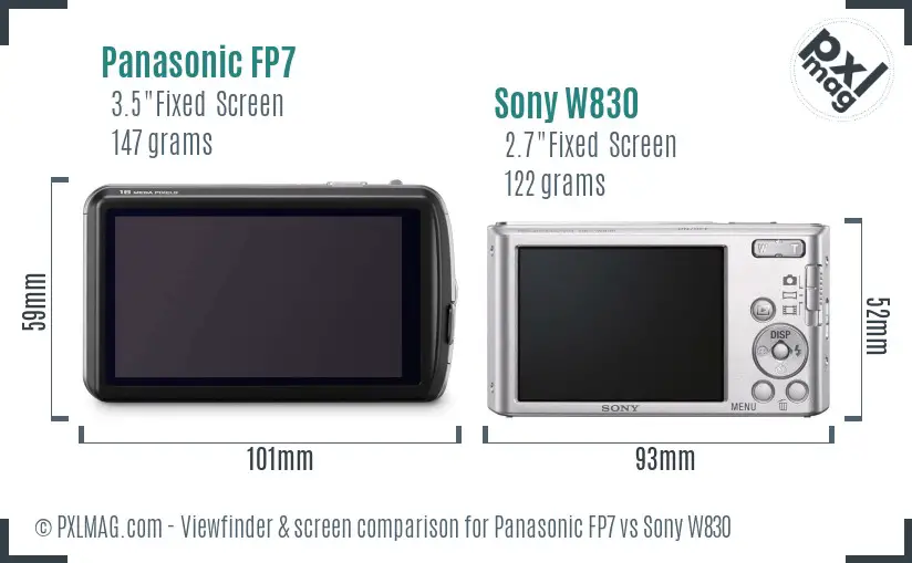 Panasonic FP7 vs Sony W830 Screen and Viewfinder comparison