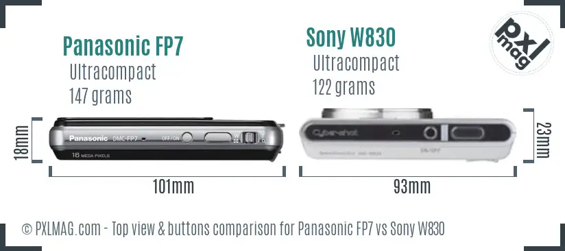 Panasonic FP7 vs Sony W830 top view buttons comparison