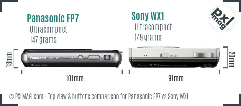 Panasonic FP7 vs Sony WX1 top view buttons comparison