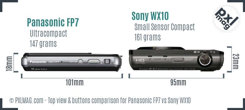 Panasonic FP7 vs Sony WX10 top view buttons comparison