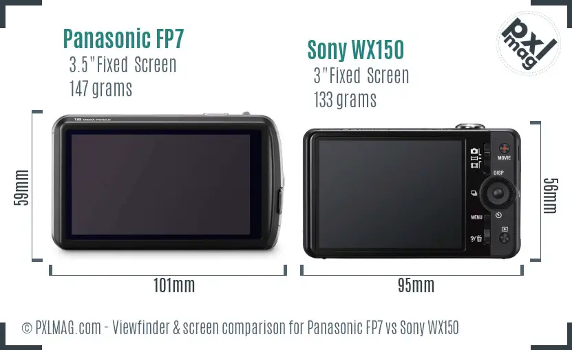 Panasonic FP7 vs Sony WX150 Screen and Viewfinder comparison