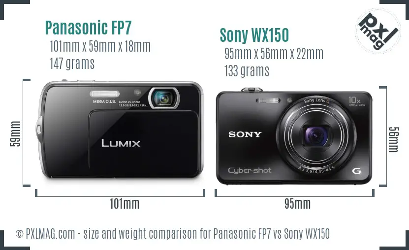 Panasonic FP7 vs Sony WX150 size comparison
