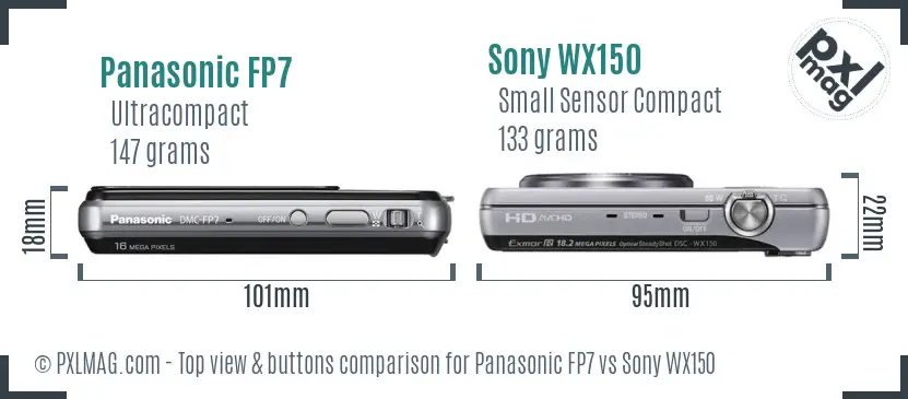 Panasonic FP7 vs Sony WX150 top view buttons comparison