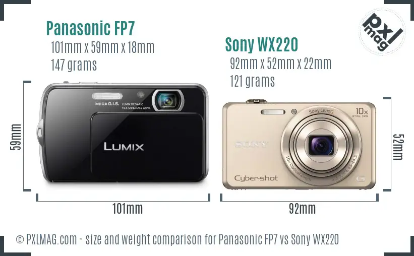 Panasonic FP7 vs Sony WX220 size comparison