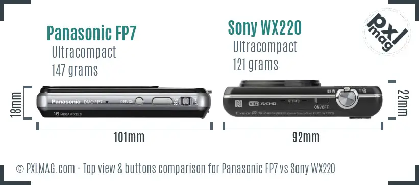 Panasonic FP7 vs Sony WX220 top view buttons comparison