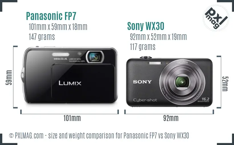 Panasonic FP7 vs Sony WX30 size comparison