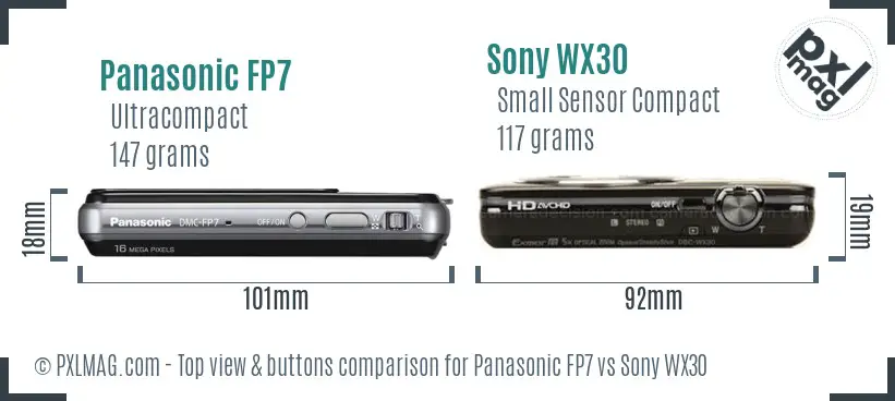 Panasonic FP7 vs Sony WX30 top view buttons comparison