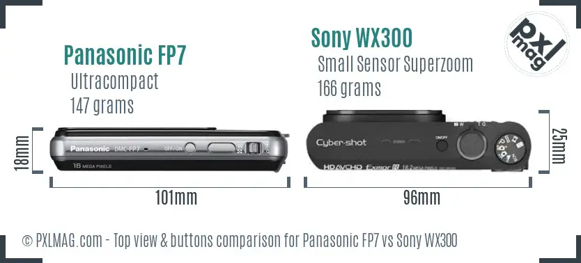 Panasonic FP7 vs Sony WX300 top view buttons comparison