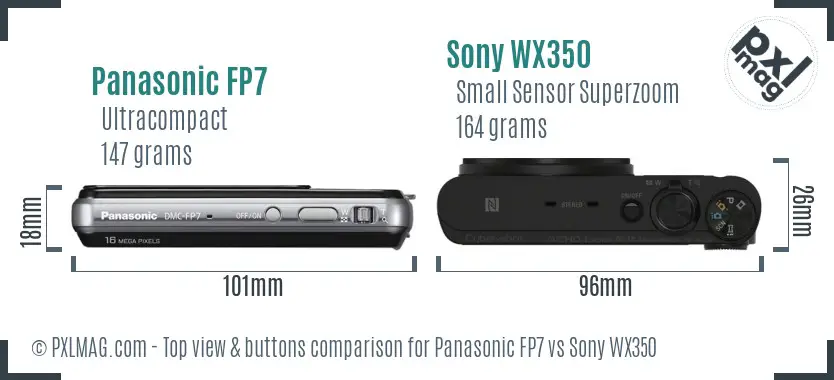 Panasonic FP7 vs Sony WX350 top view buttons comparison
