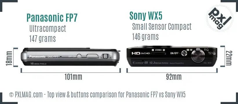 Panasonic FP7 vs Sony WX5 top view buttons comparison