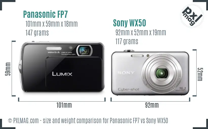 Panasonic FP7 vs Sony WX50 size comparison