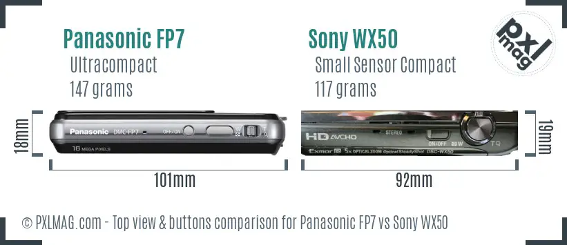 Panasonic FP7 vs Sony WX50 top view buttons comparison