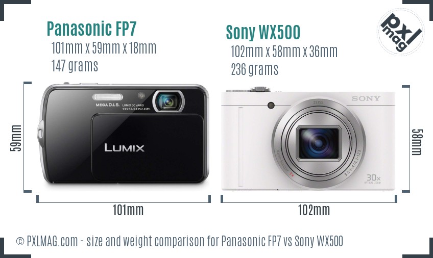 Panasonic FP7 vs Sony WX500 size comparison