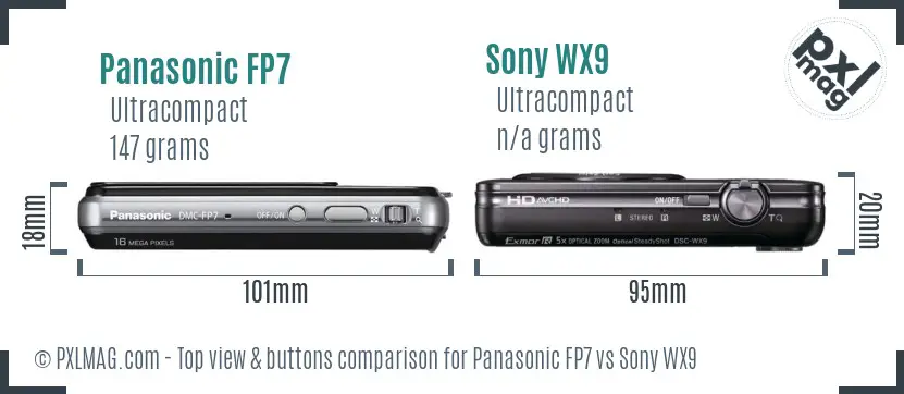 Panasonic FP7 vs Sony WX9 top view buttons comparison