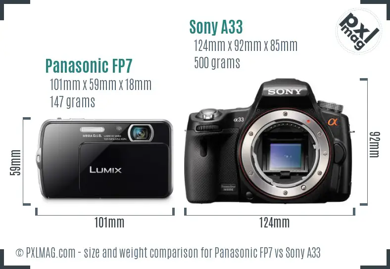 Panasonic FP7 vs Sony A33 size comparison