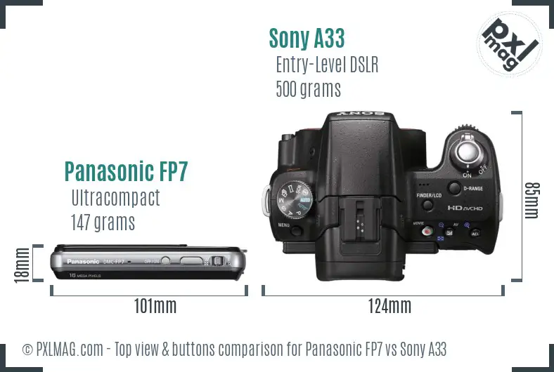 Panasonic FP7 vs Sony A33 top view buttons comparison