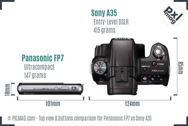 Panasonic FP7 vs Sony A35 top view buttons comparison