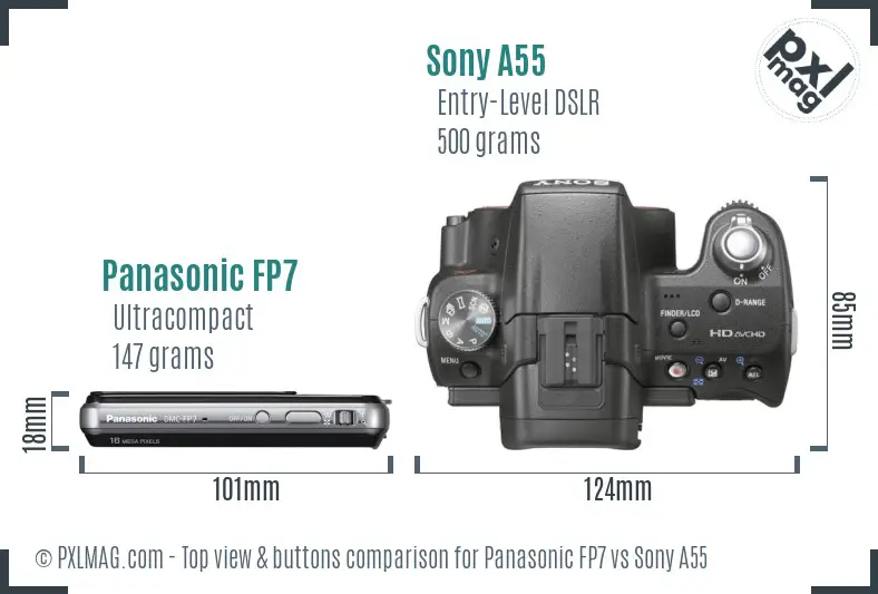 Panasonic FP7 vs Sony A55 top view buttons comparison