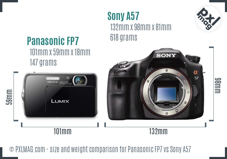 Panasonic FP7 vs Sony A57 size comparison