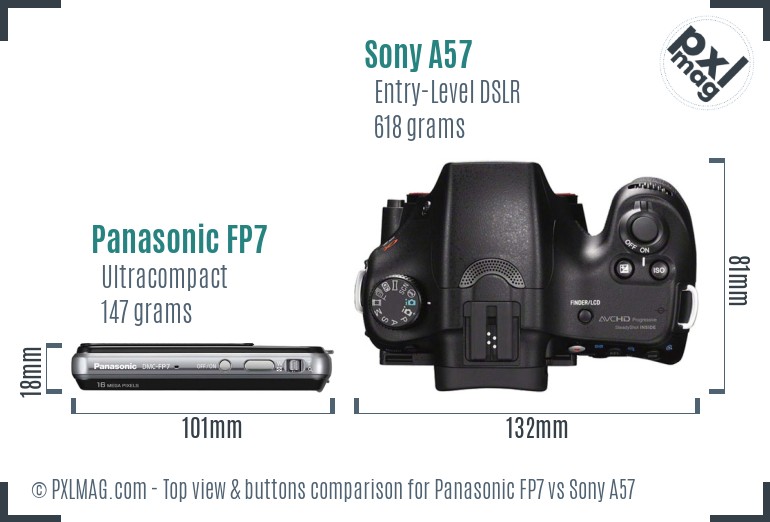 Panasonic FP7 vs Sony A57 top view buttons comparison